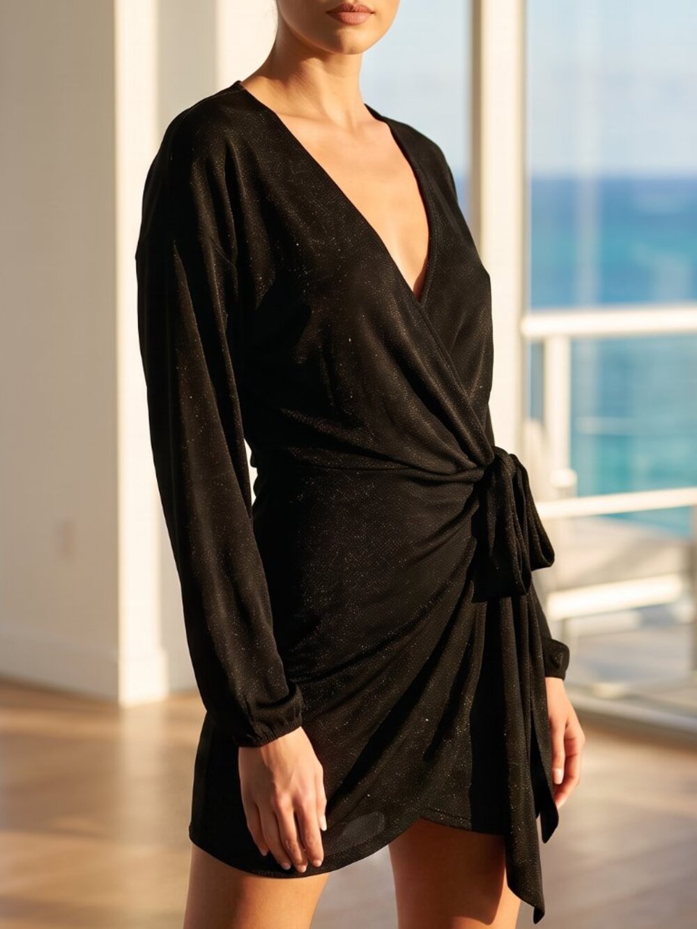 NWT ASOS DESIGN Black Wrap Dress stretchy knit US 4